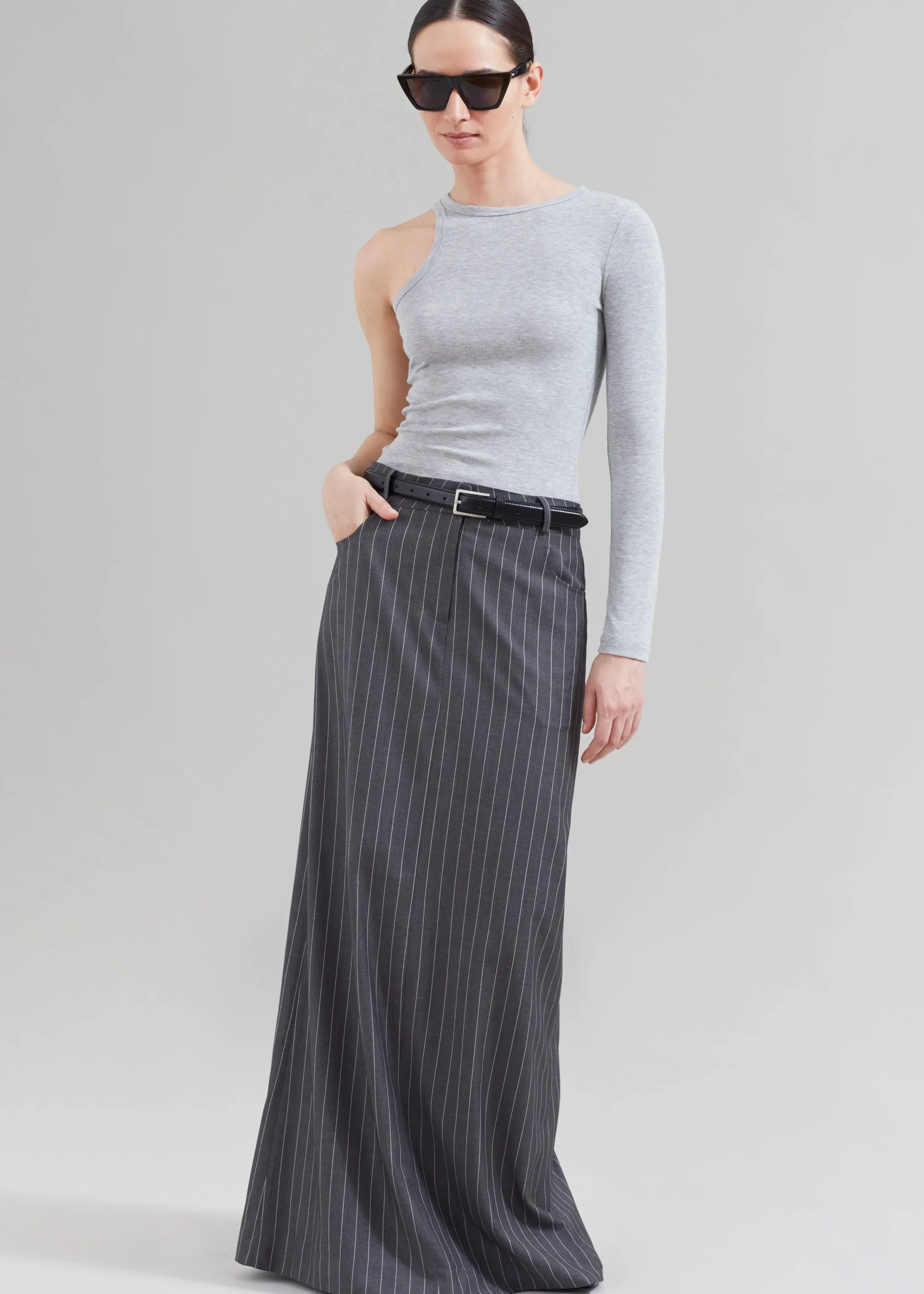 The Frankie Shop Malvo Long Pencil Skirt Grey Pinstripe Outlet