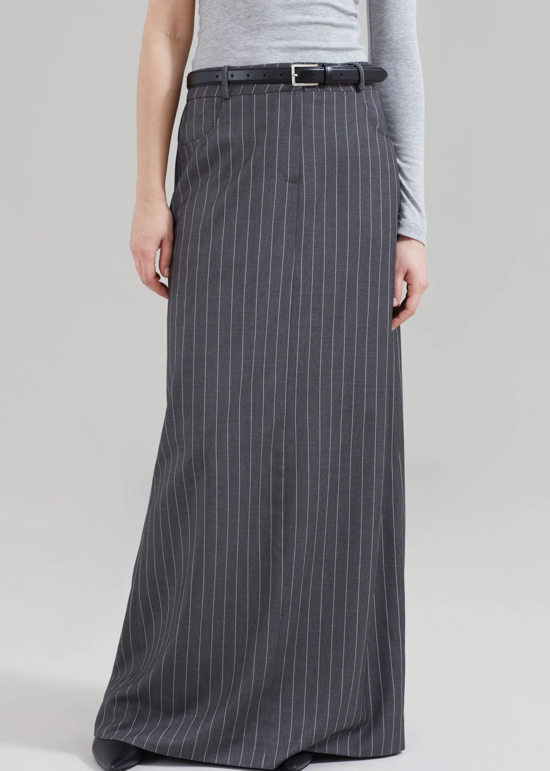 The Frankie Shop Malvo Long Pencil Skirt Grey Pinstripe Outlet