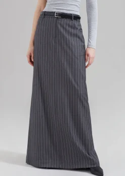 The Frankie Shop Malvo Long Pencil Skirt Grey Pinstripe Outlet