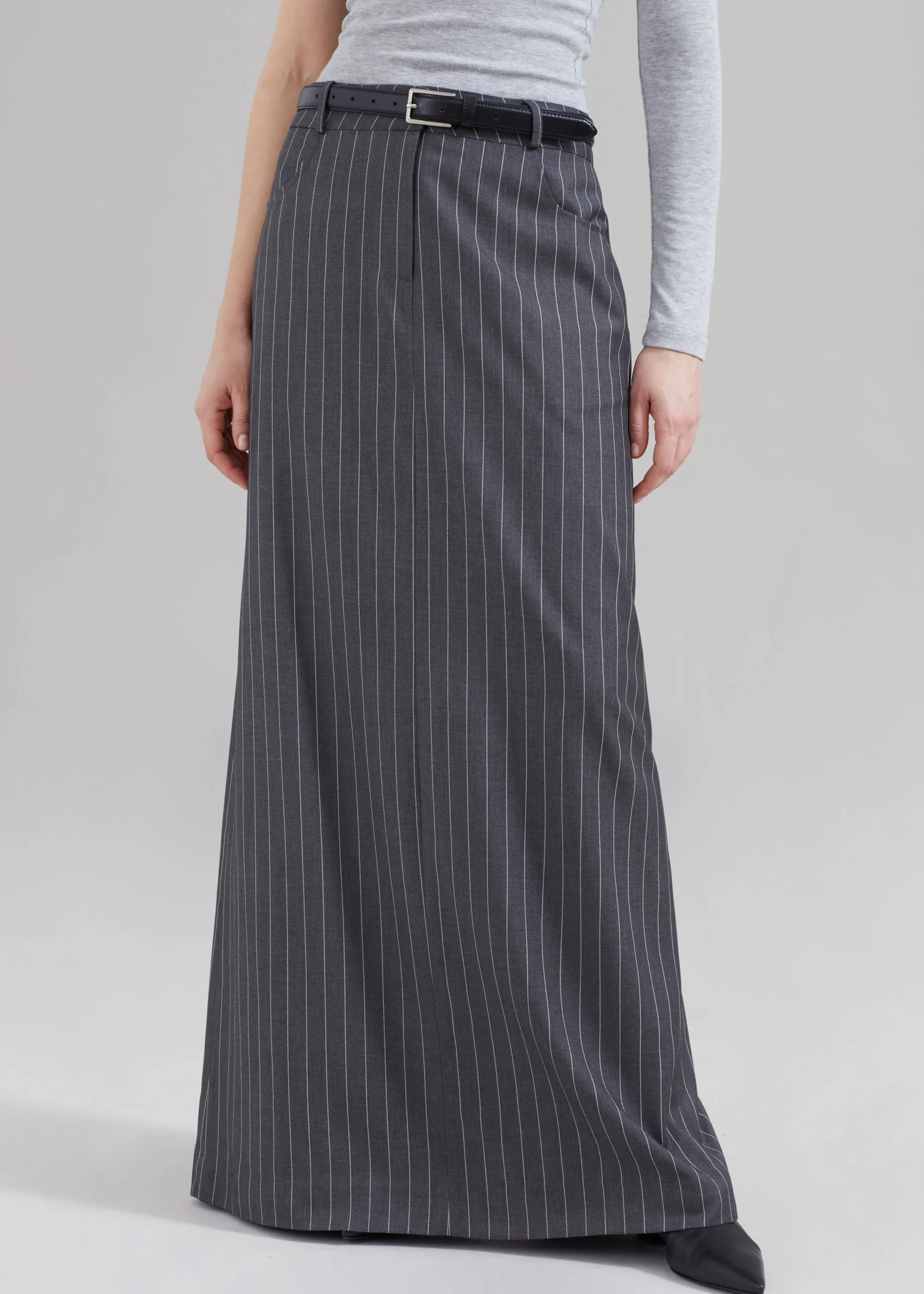The Frankie Shop Malvo Long Pencil Skirt Grey Pinstripe Outlet