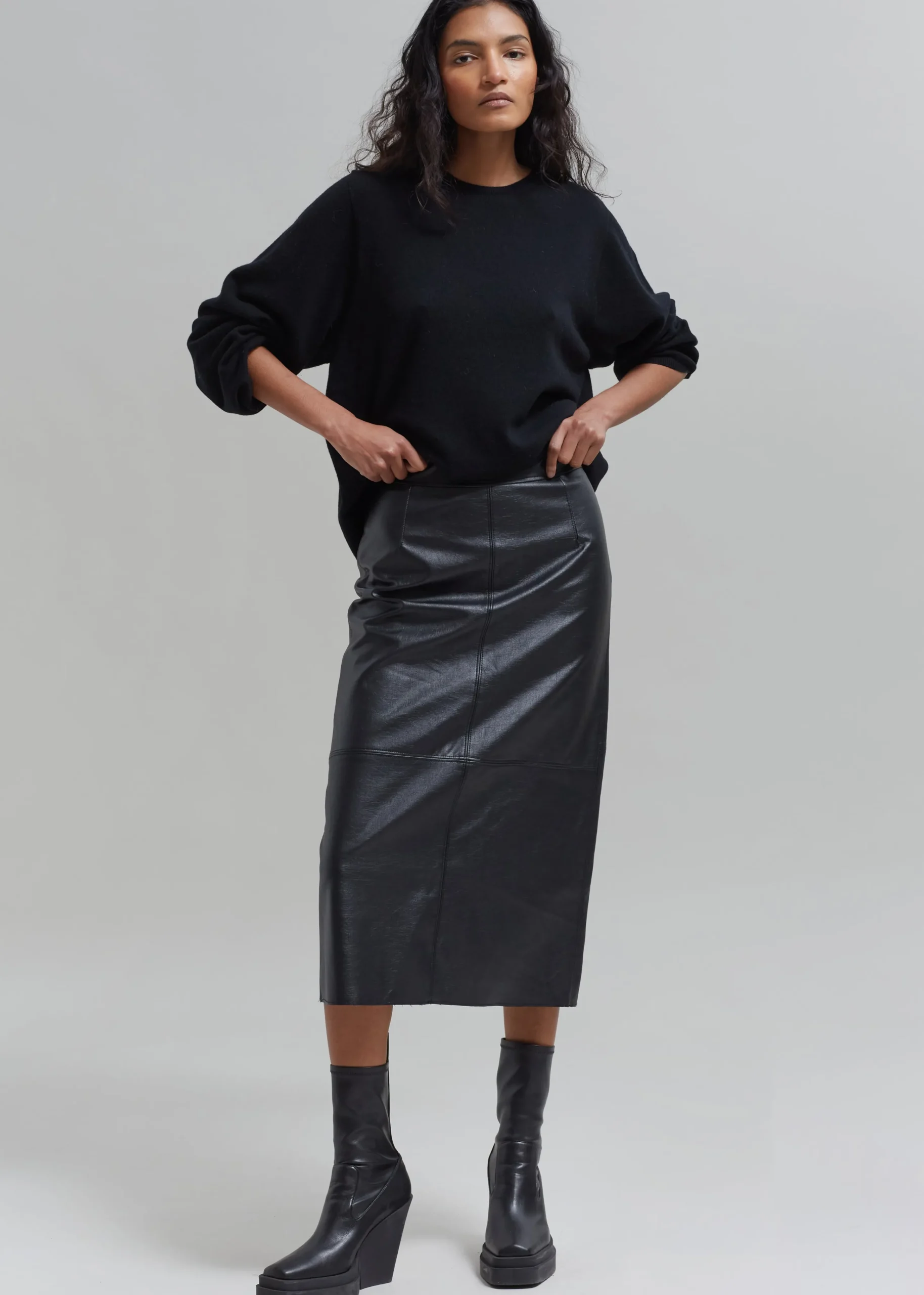 The Frankie Shop Manyne Faux Leather Pencil Skirt Black New