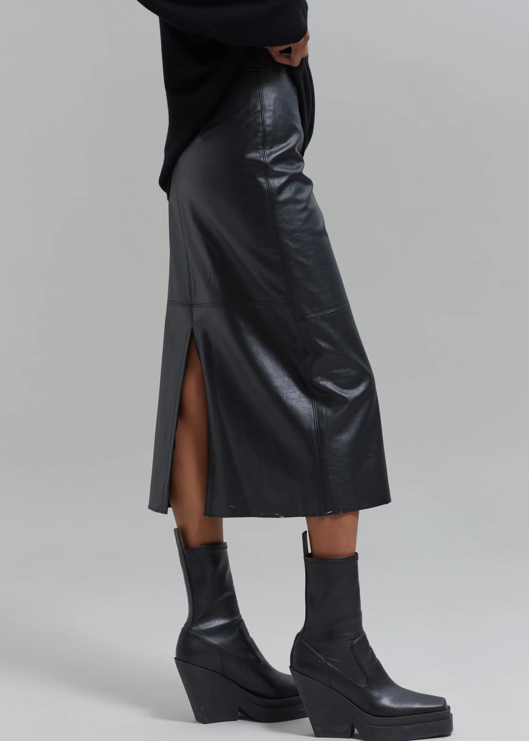 The Frankie Shop Manyne Faux Leather Pencil Skirt Black New