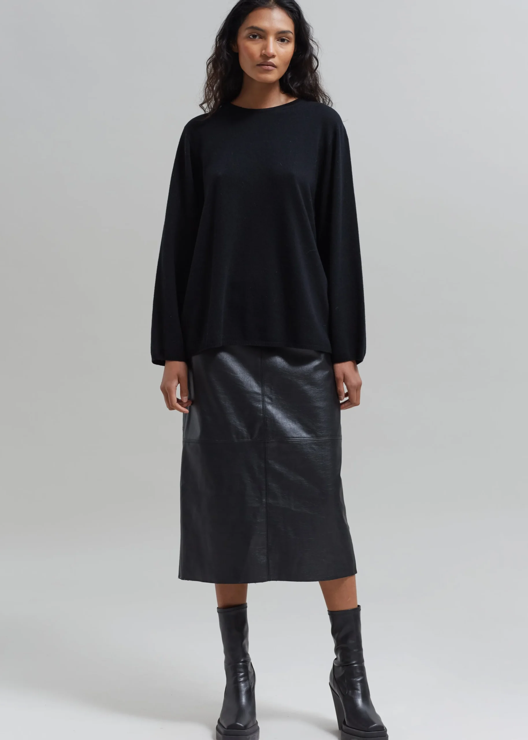 The Frankie Shop Manyne Faux Leather Pencil Skirt Black New