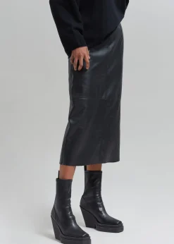 The Frankie Shop Manyne Faux Leather Pencil Skirt Black New