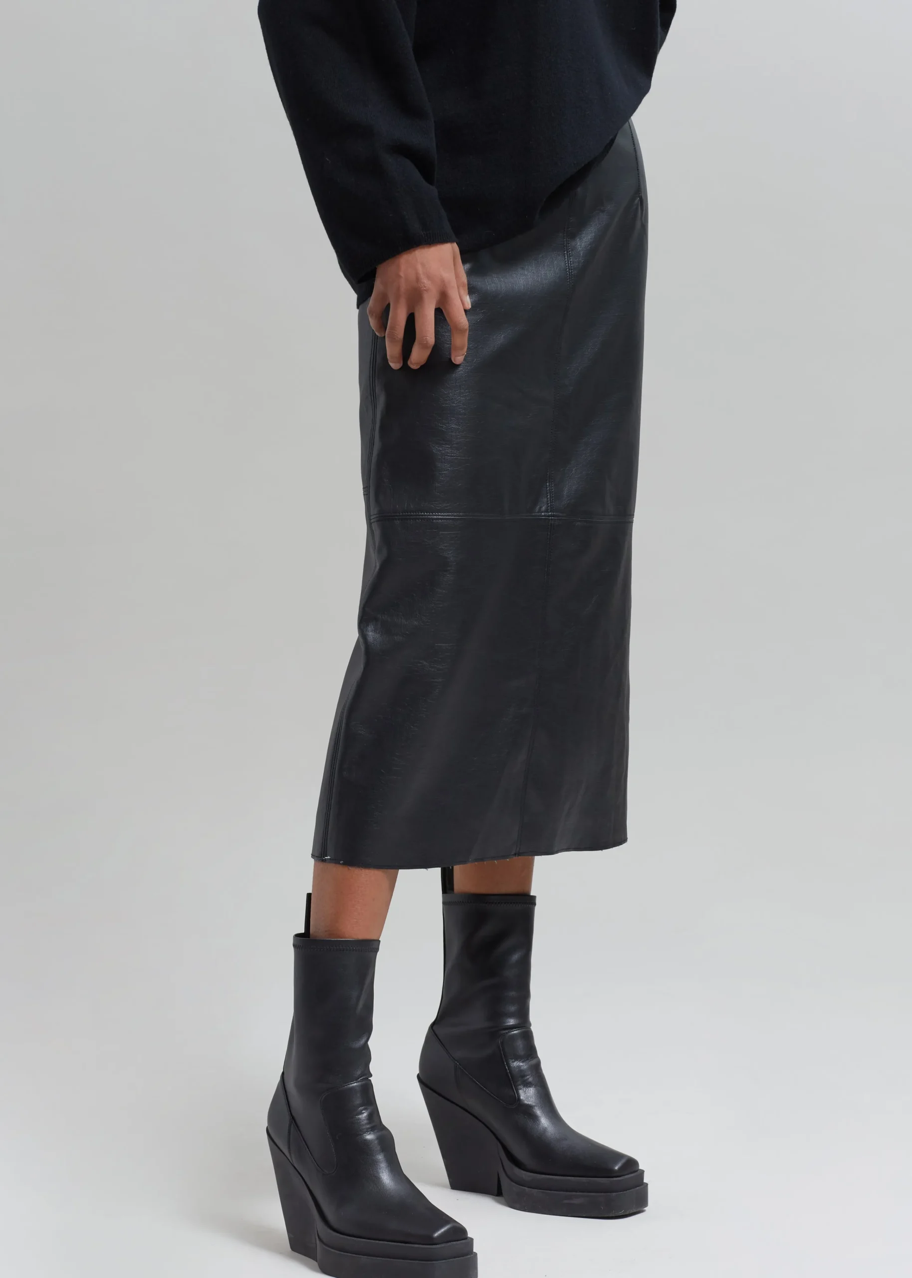 The Frankie Shop Manyne Faux Leather Pencil Skirt Black New