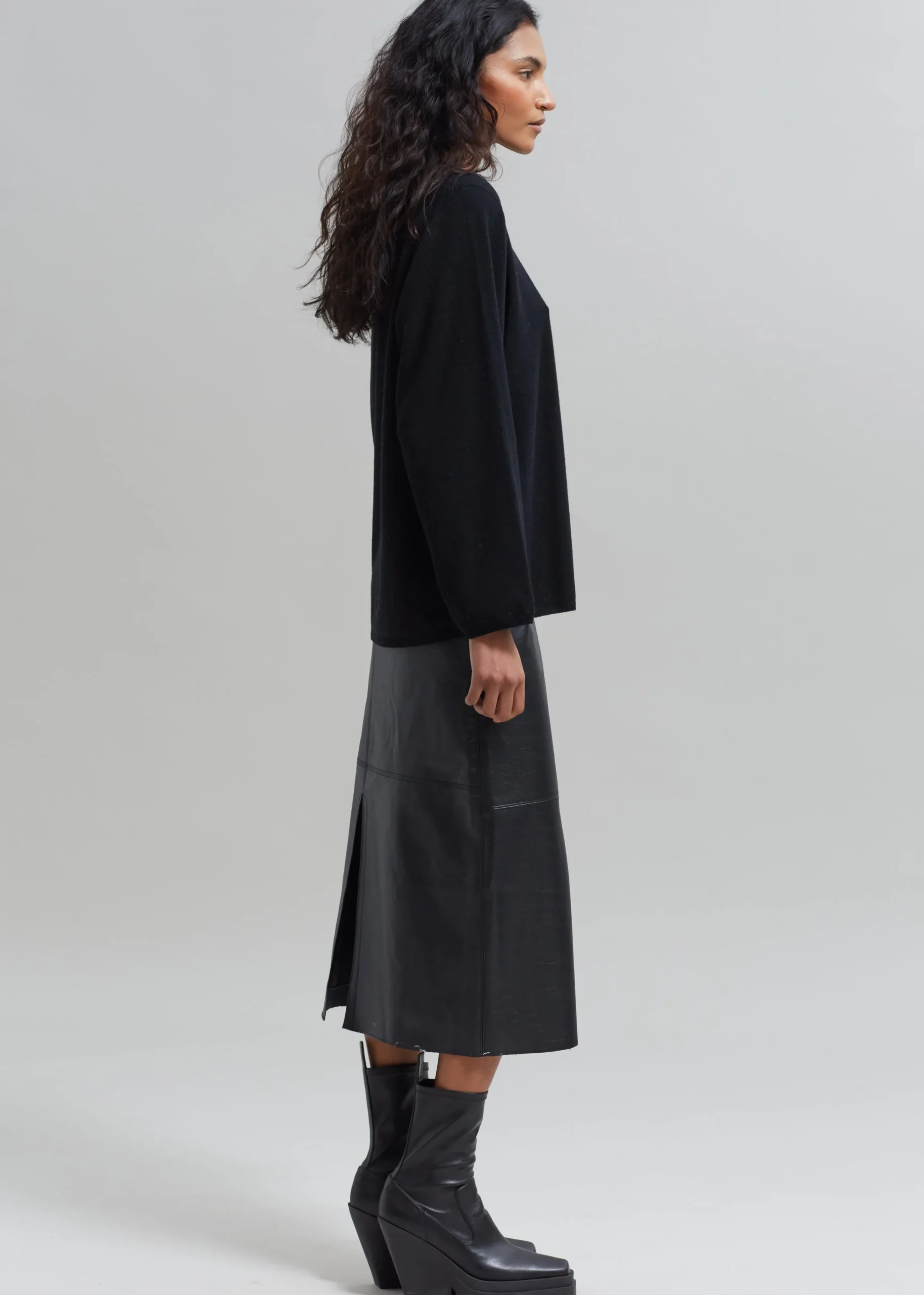 The Frankie Shop Manyne Faux Leather Pencil Skirt Black New