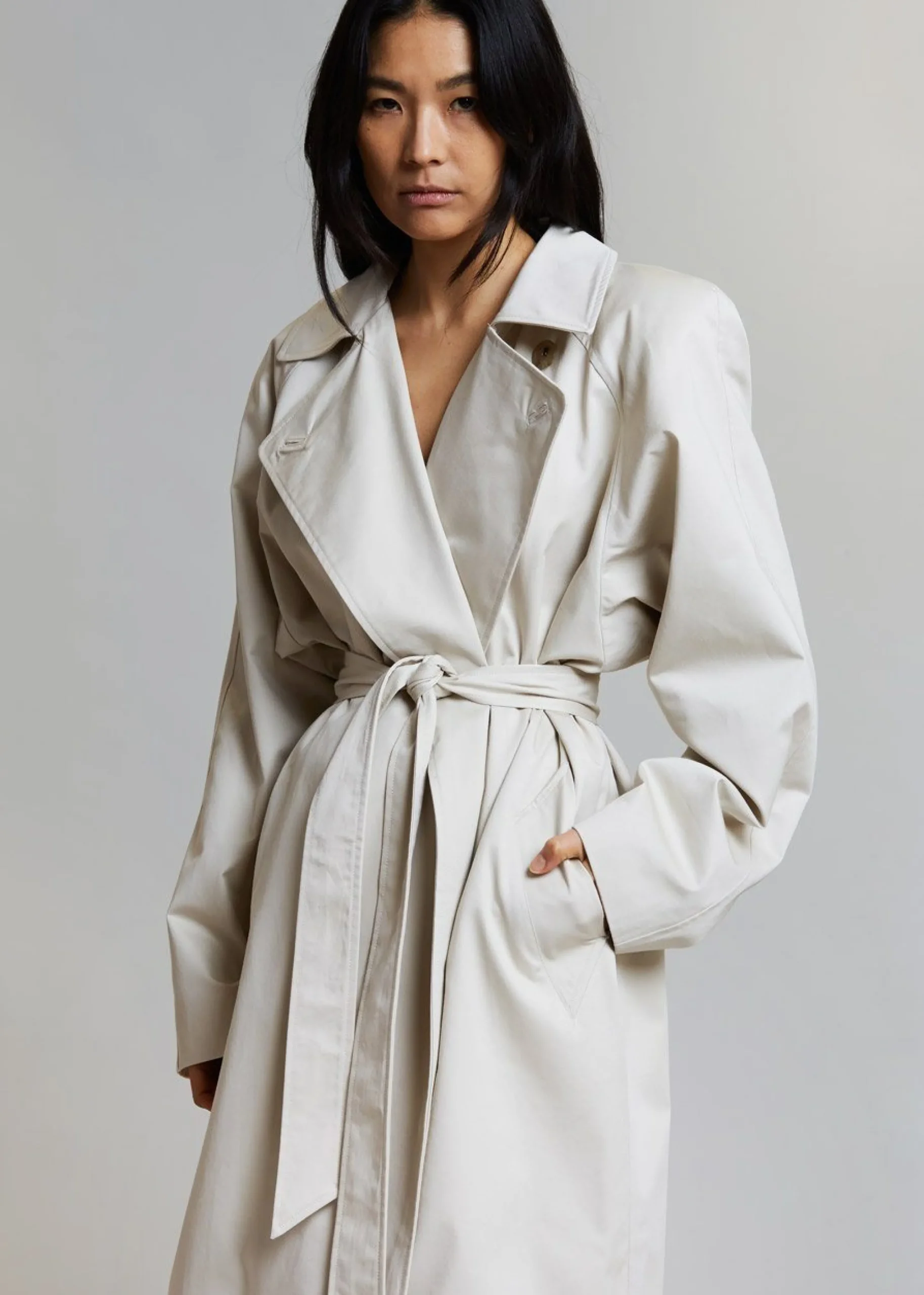 The Frankie Shop Marisol Box Shoulder Trench Bone Sale