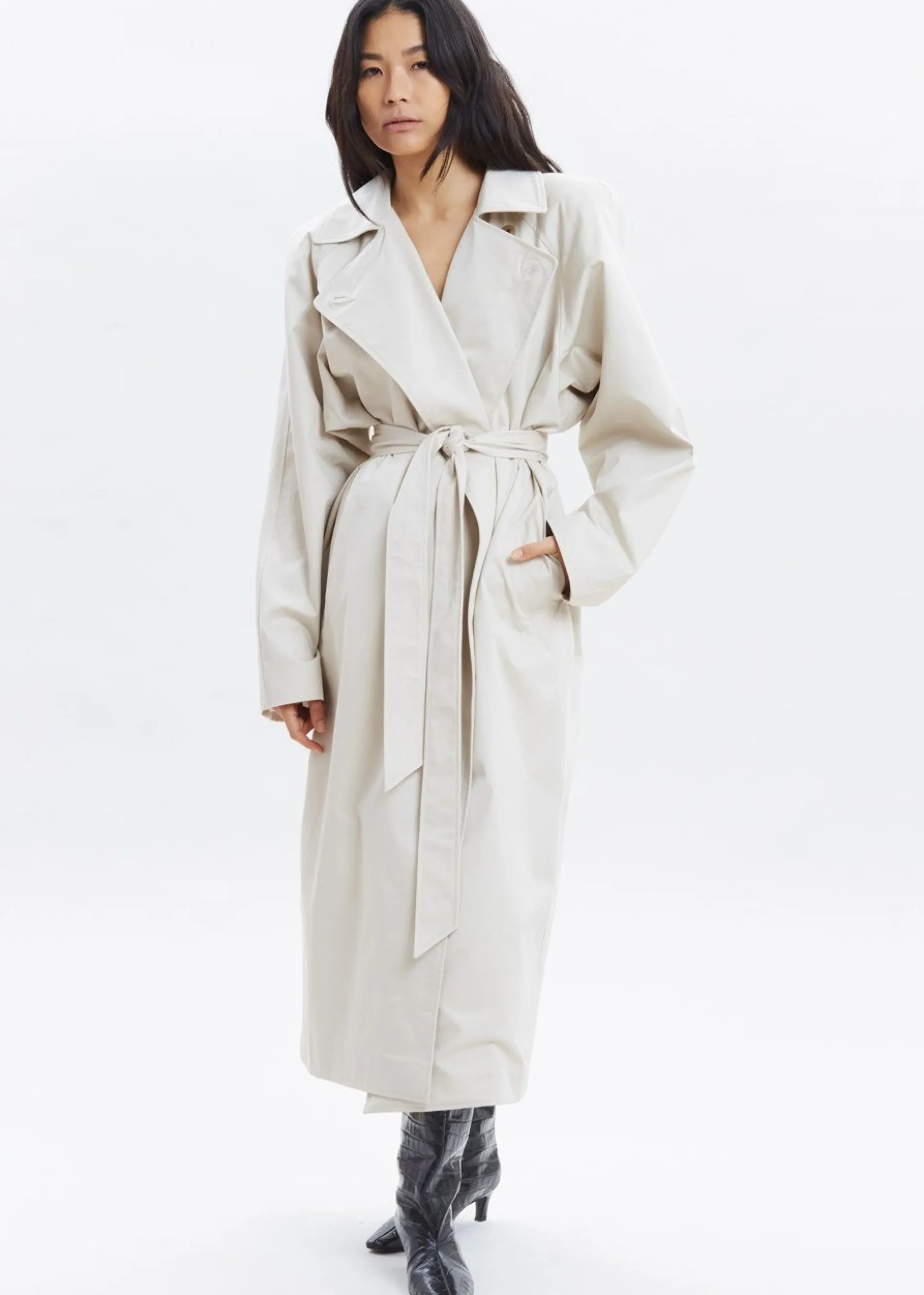 The Frankie Shop Marisol Box Shoulder Trench Bone Sale