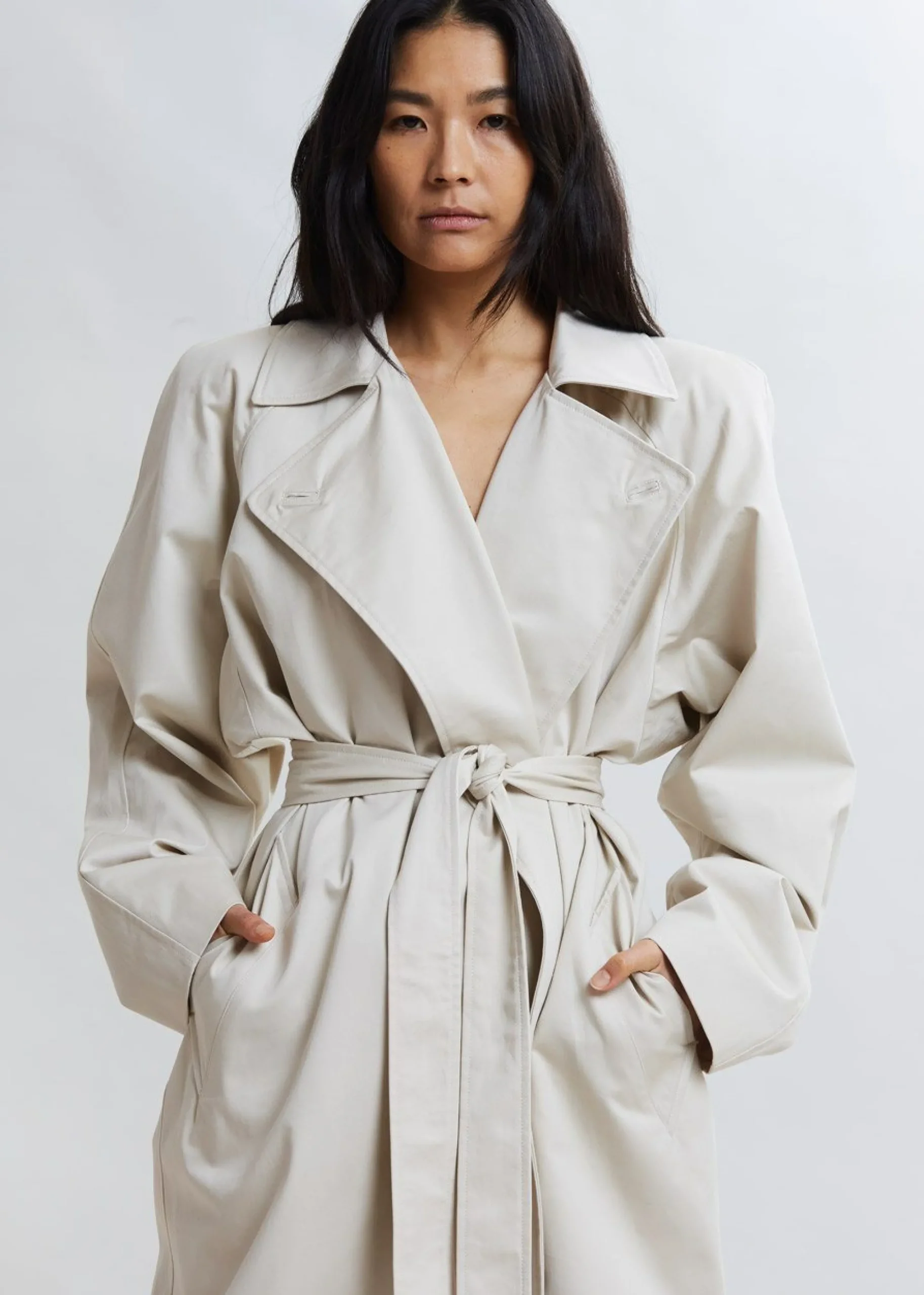 The Frankie Shop Marisol Box Shoulder Trench Bone Sale