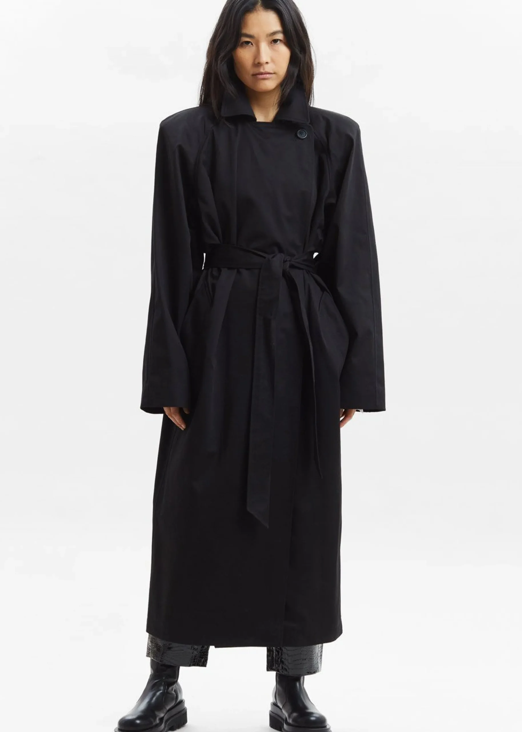 The Frankie Shop Marisol Box Shoulder Trench Black Outlet