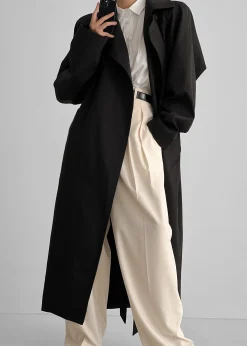 The Frankie Shop Marisol Box Shoulder Trench Black Outlet