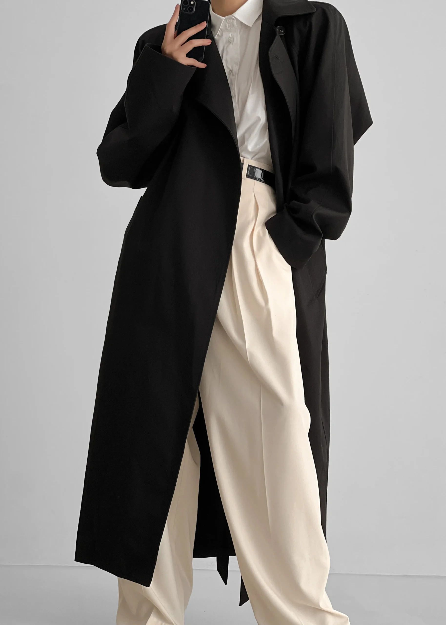 The Frankie Shop Marisol Box Shoulder Trench Black Outlet