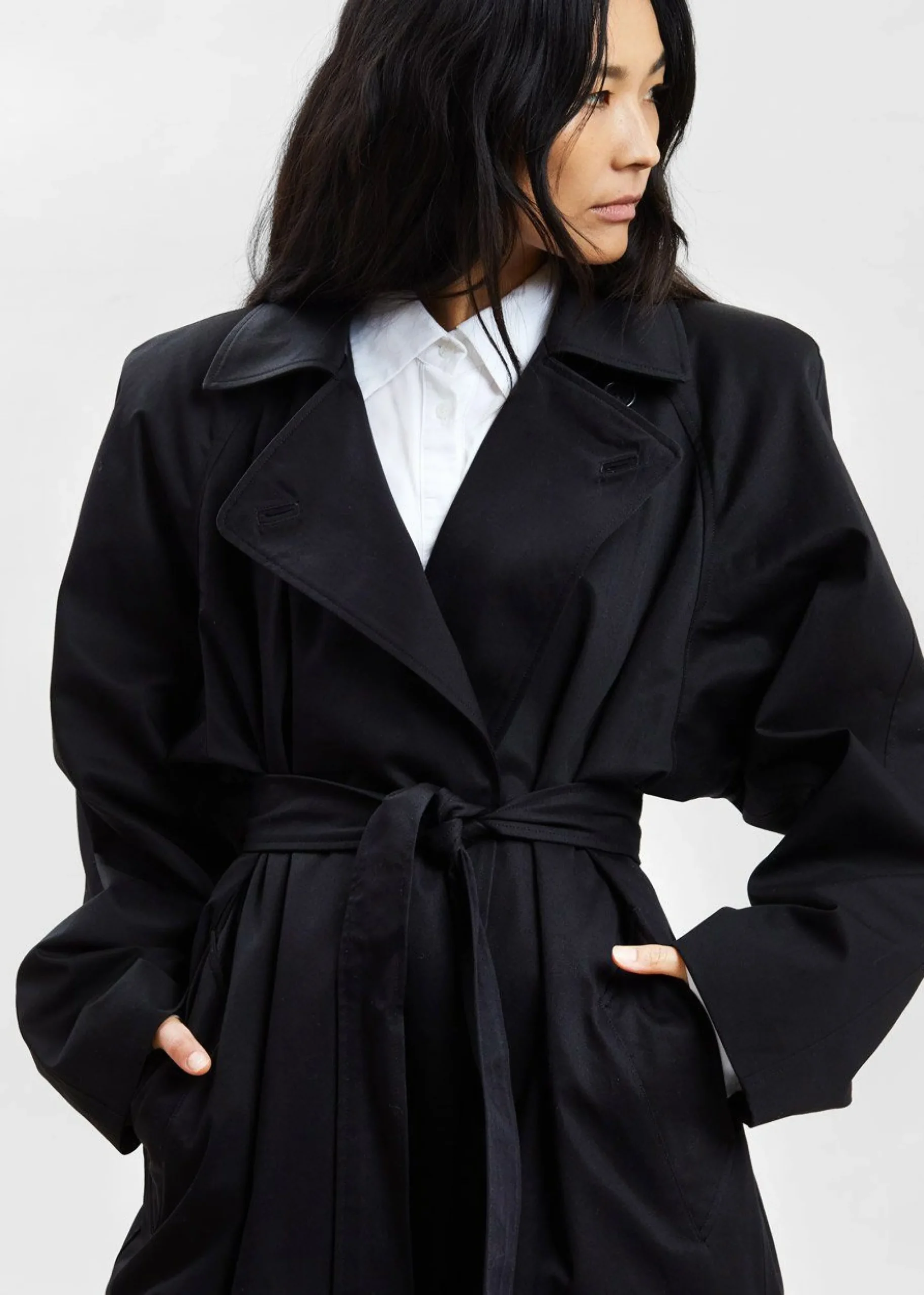 The Frankie Shop Marisol Box Shoulder Trench Black Outlet