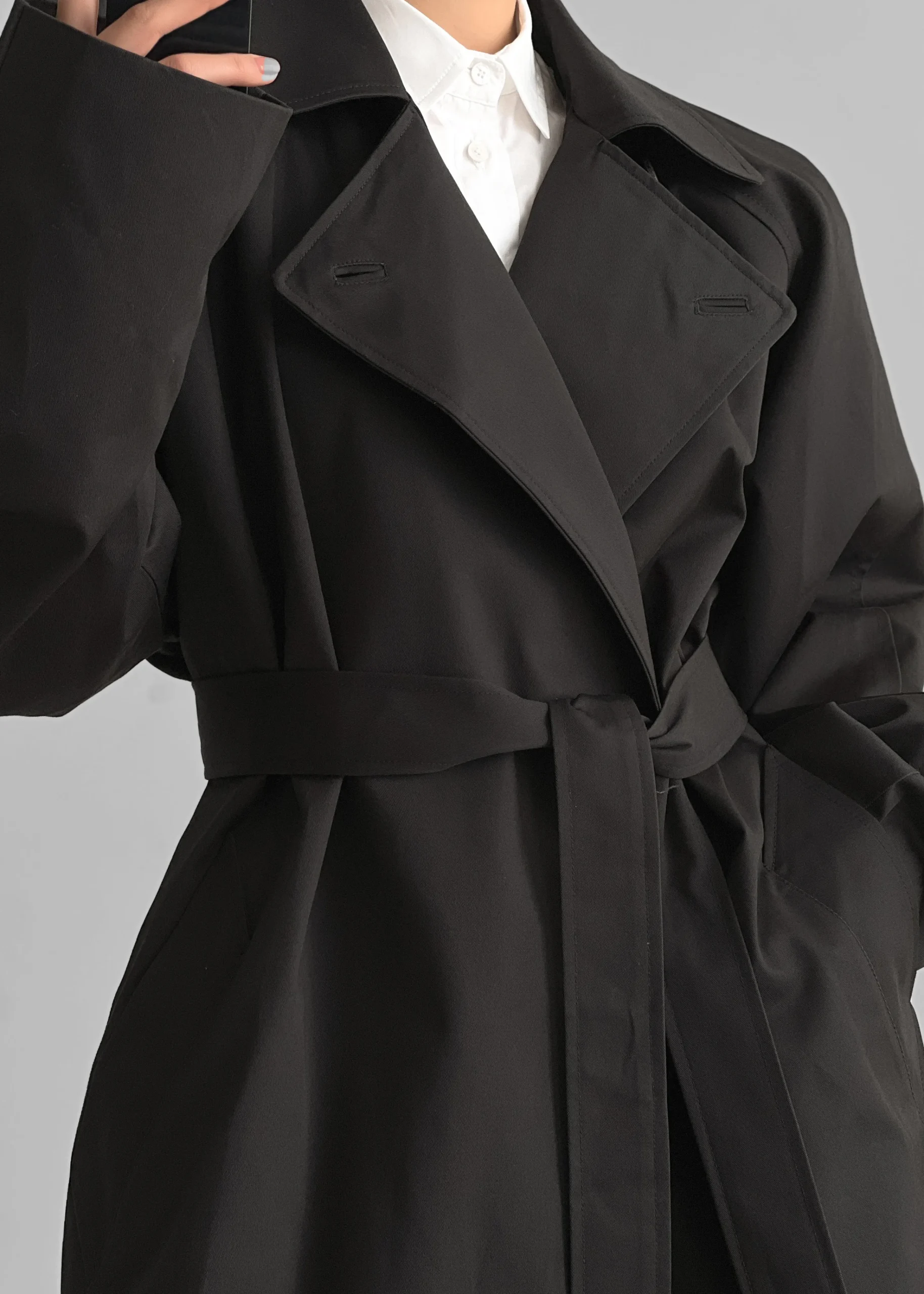 The Frankie Shop Marisol Box Shoulder Trench Black Outlet