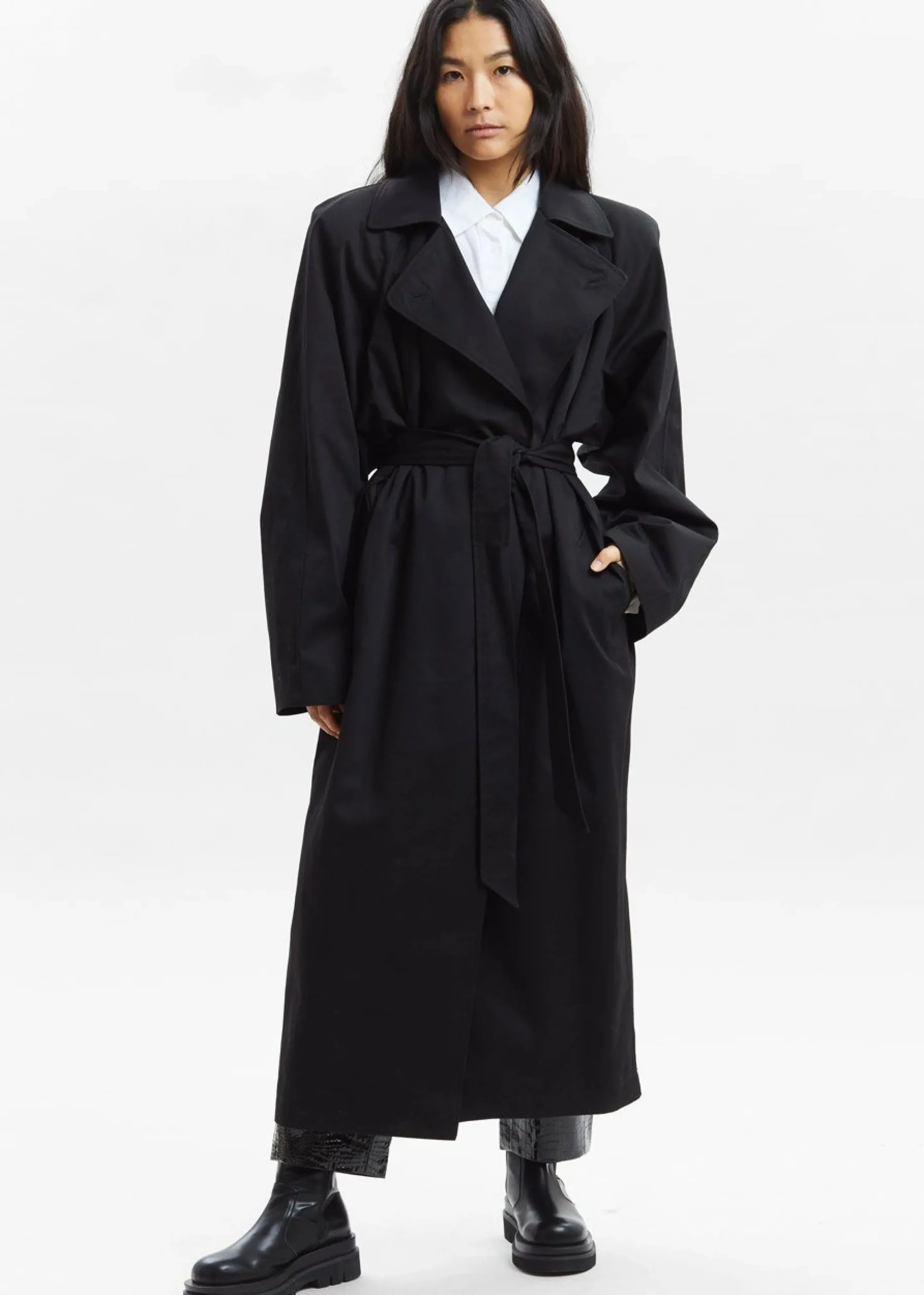 The Frankie Shop Marisol Box Shoulder Trench Black Outlet