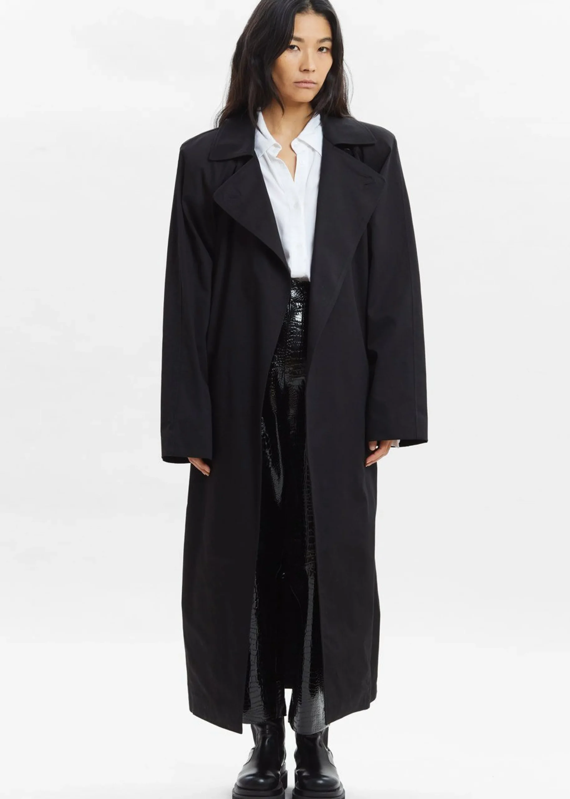 The Frankie Shop Marisol Box Shoulder Trench Black Outlet