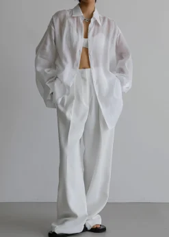 The Frankie Shop Marlow Oversized Linen Shirt White Outlet