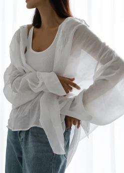 The Frankie Shop Marlow Oversized Linen Shirt White Outlet
