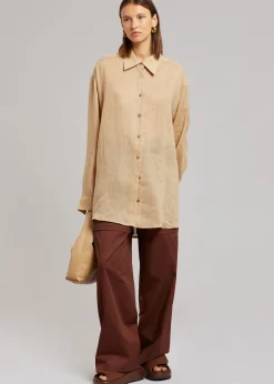 The Frankie Shop Marlow Oversized Linen Shirt Camel Discount