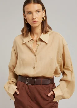 The Frankie Shop Marlow Oversized Linen Shirt Camel Discount