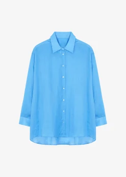 The Frankie Shop Marlow Oversized Linen Shirt Blue