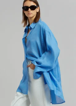 The Frankie Shop Marlow Oversized Linen Shirt Blue