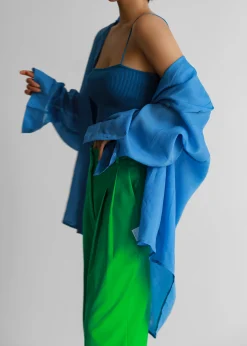 The Frankie Shop Marlow Oversized Linen Shirt Blue