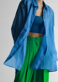 The Frankie Shop Marlow Oversized Linen Shirt Blue