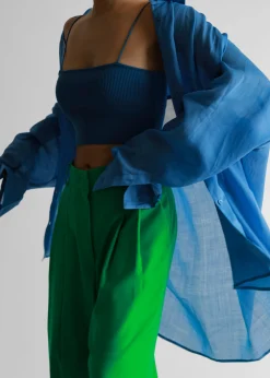 The Frankie Shop Marlow Oversized Linen Shirt Blue