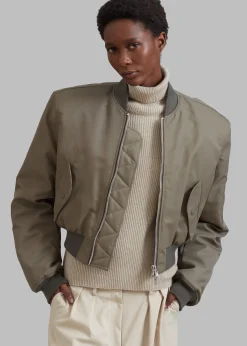 The Frankie Shop Mati Cropped Padded Bomber Olive Outlet