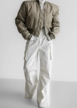 The Frankie Shop Mati Cropped Padded Bomber Olive Outlet