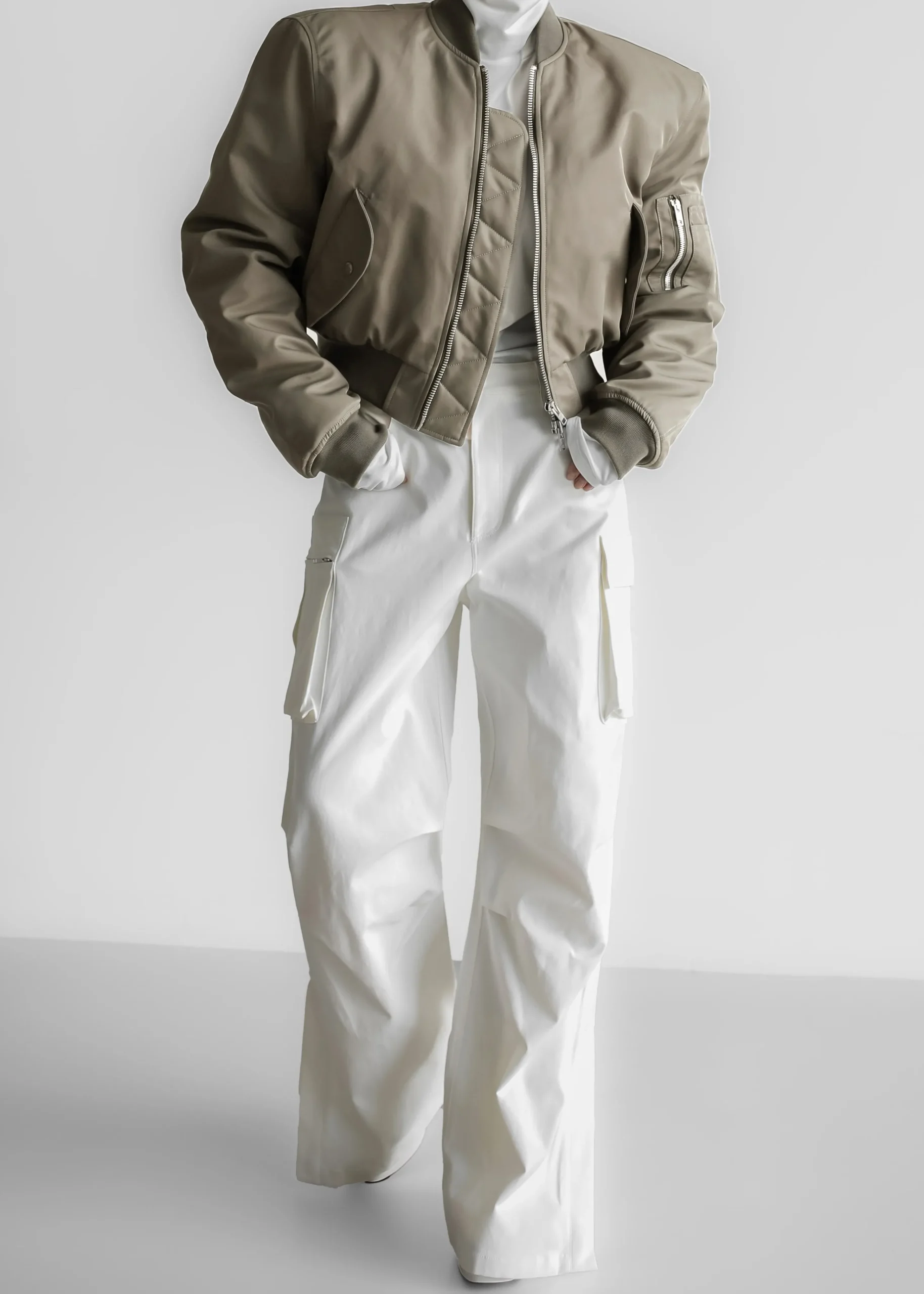 The Frankie Shop Mati Cropped Padded Bomber Olive Outlet