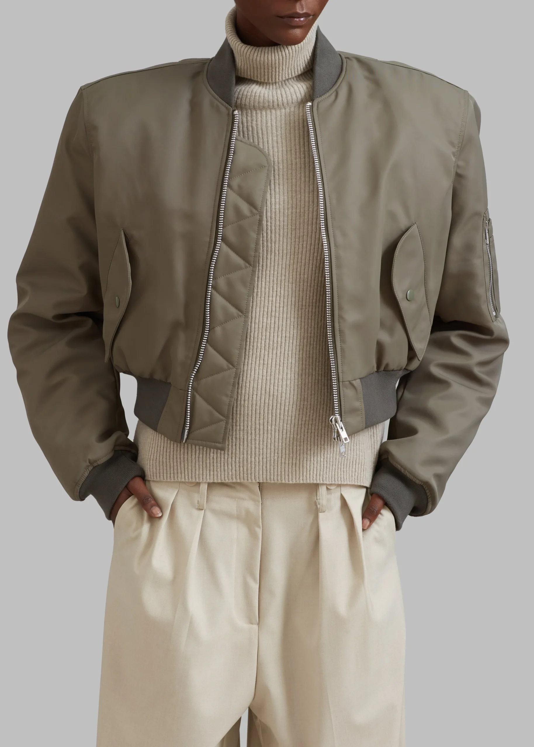 The Frankie Shop Mati Cropped Padded Bomber Olive Outlet