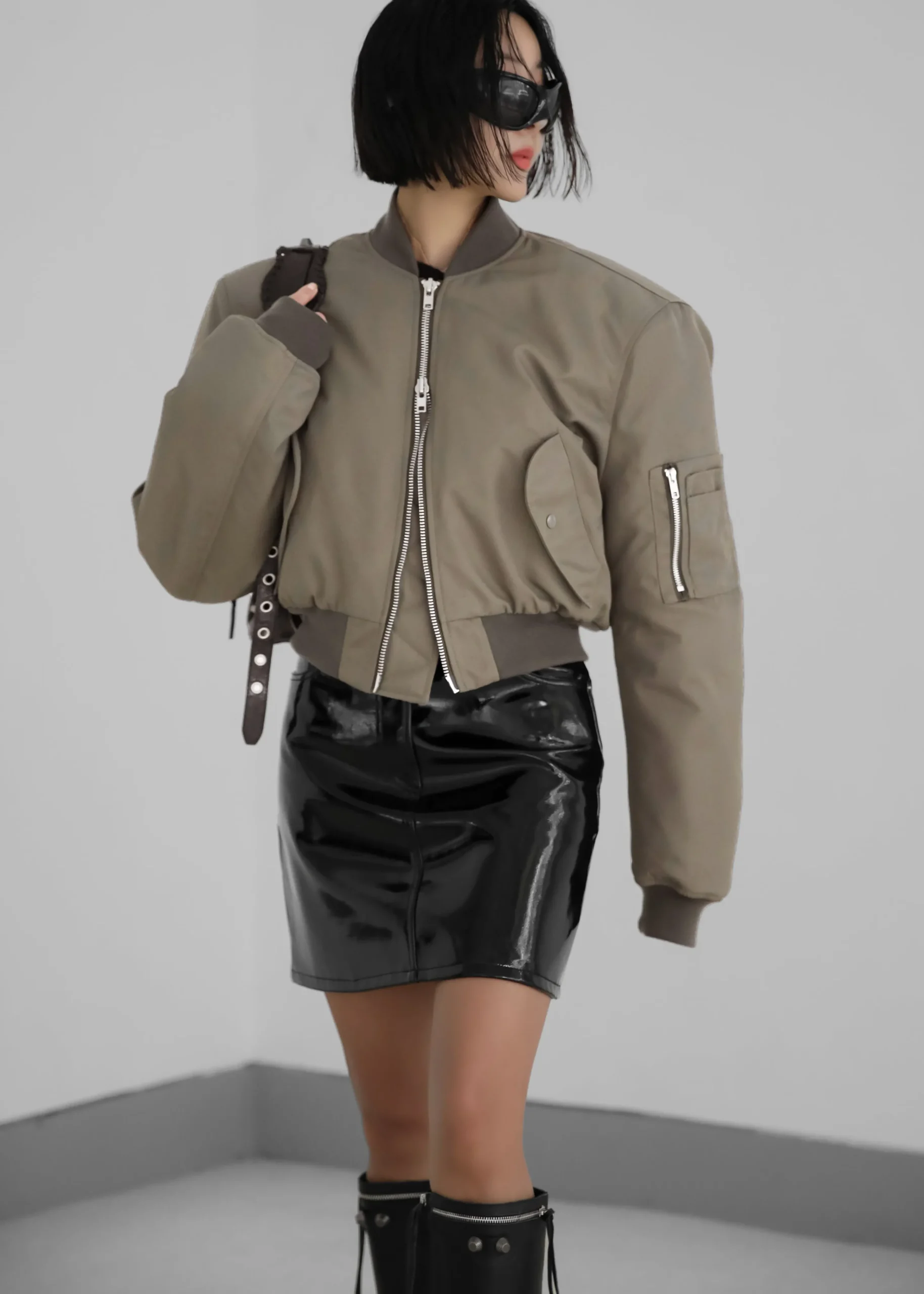 The Frankie Shop Mati Cropped Padded Bomber Olive Outlet