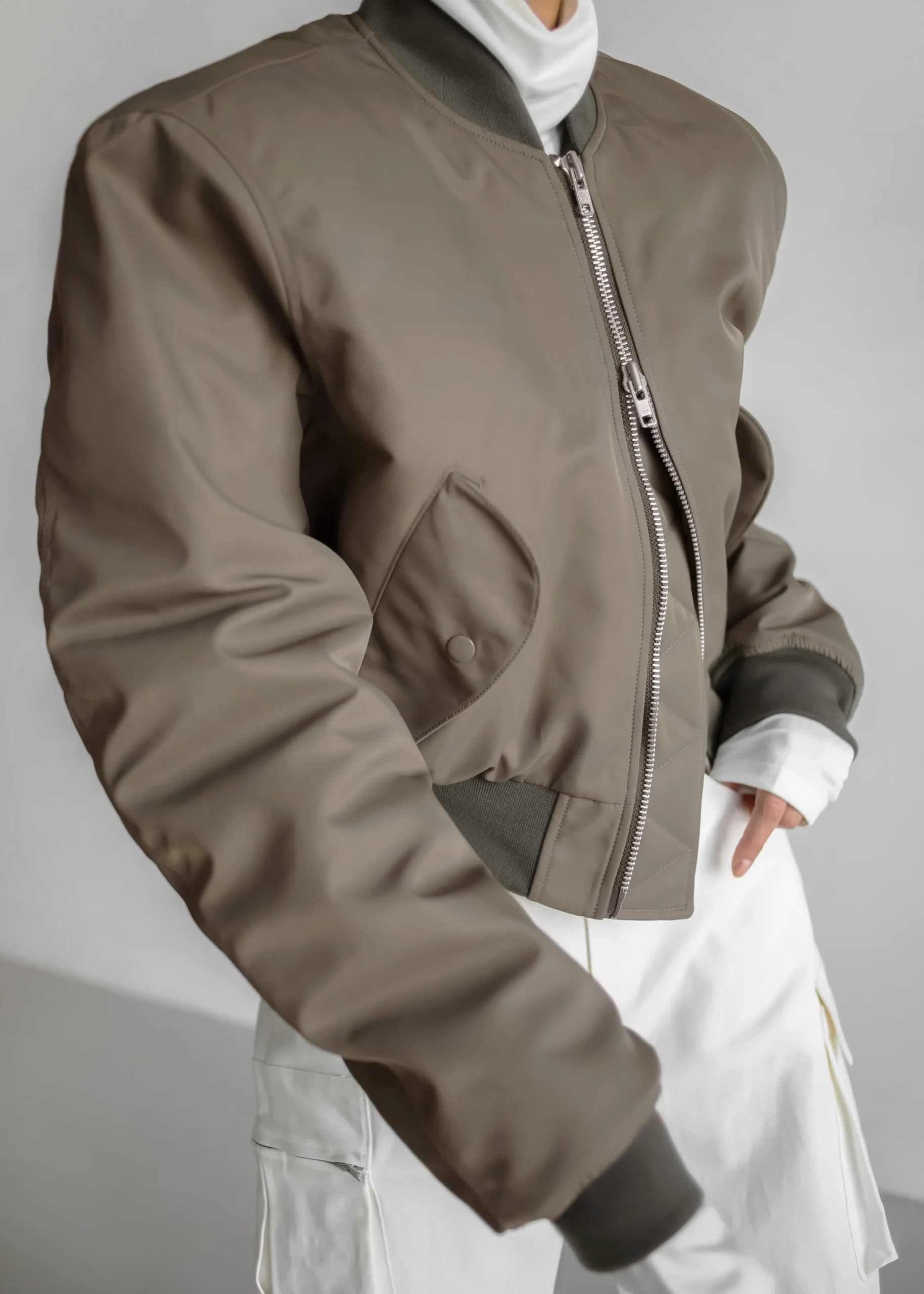 The Frankie Shop Mati Cropped Padded Bomber Olive Outlet