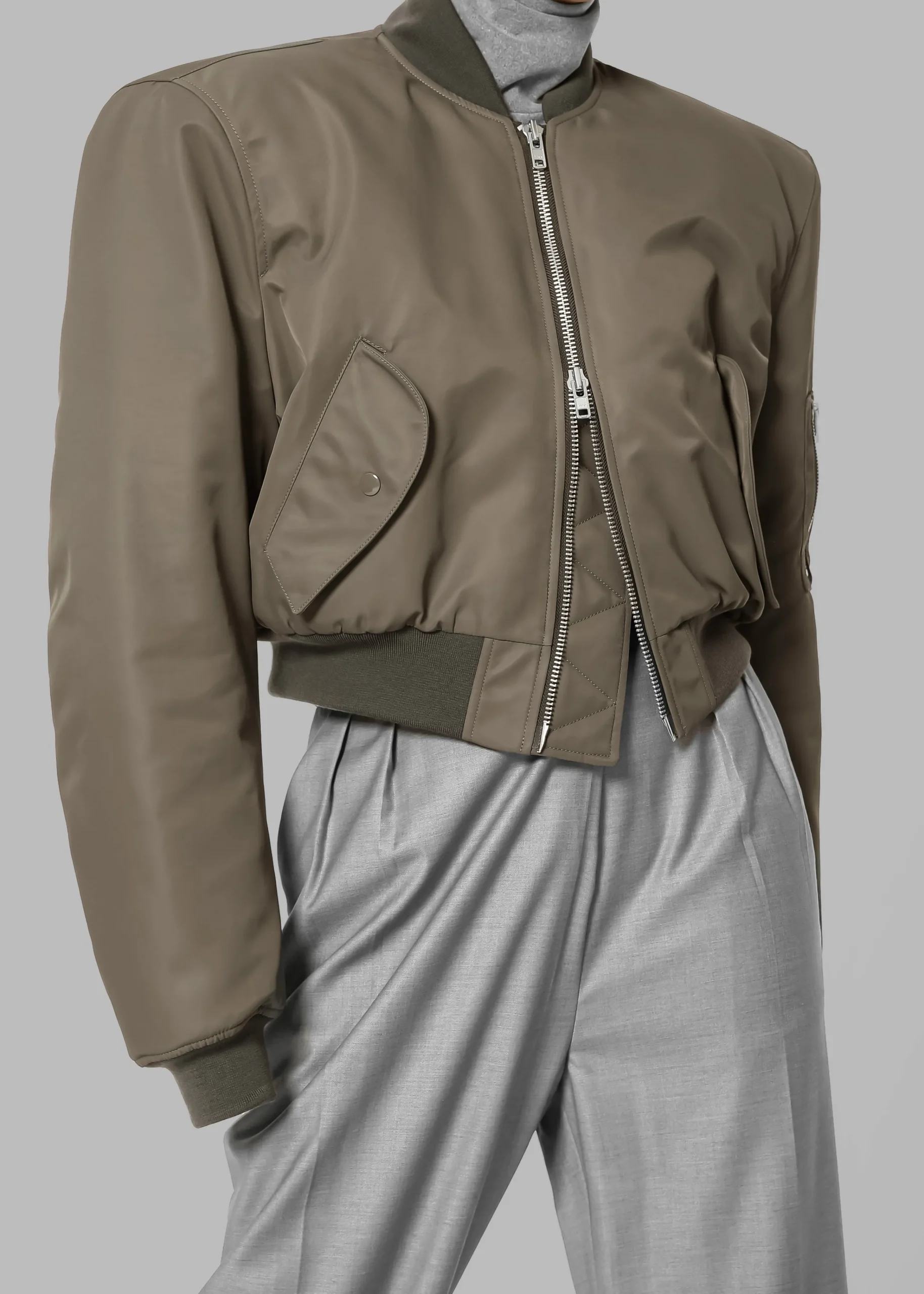The Frankie Shop Mati Cropped Padded Bomber Olive Outlet