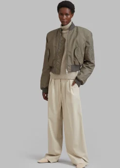 The Frankie Shop Mati Cropped Padded Bomber Olive Outlet