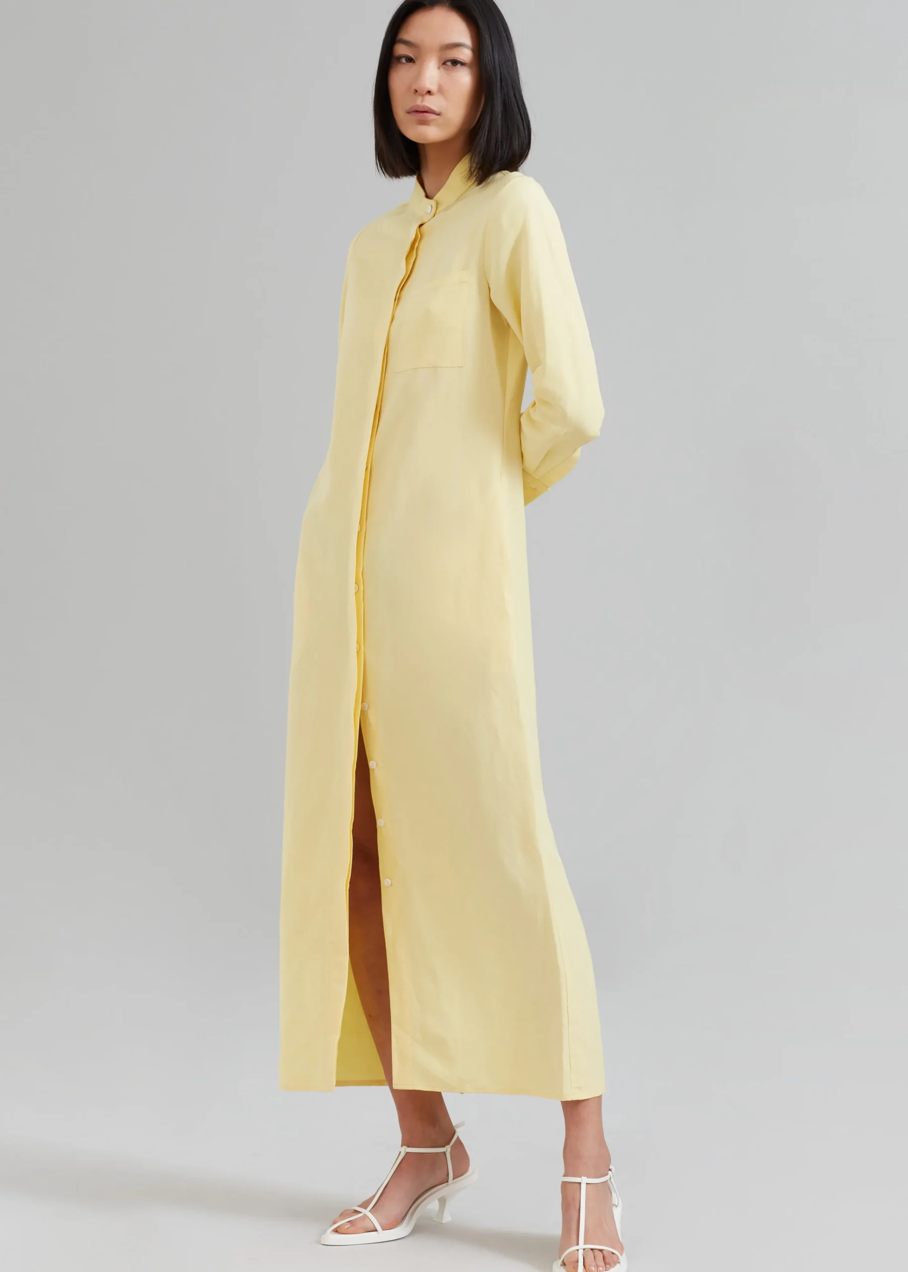 The Frankie Shop Matin Collarless Shirt Dress Butter