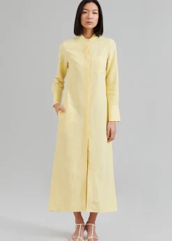 The Frankie Shop Matin Collarless Shirt Dress Butter