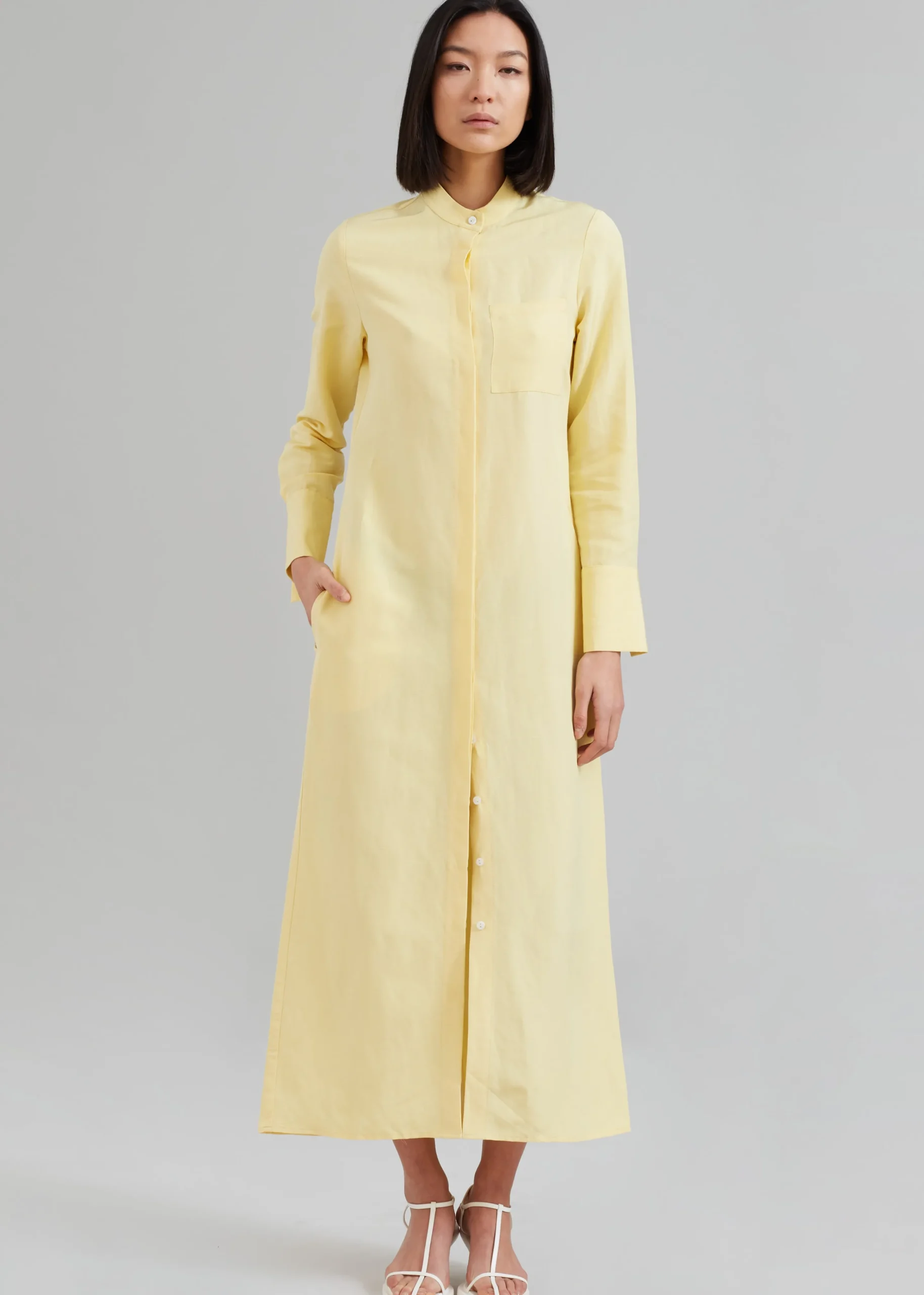 The Frankie Shop Matin Collarless Shirt Dress Butter