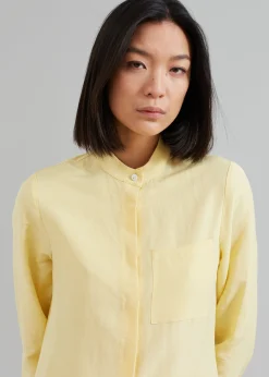 The Frankie Shop Matin Collarless Shirt Dress Butter
