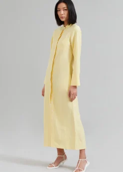 The Frankie Shop Matin Collarless Shirt Dress Butter