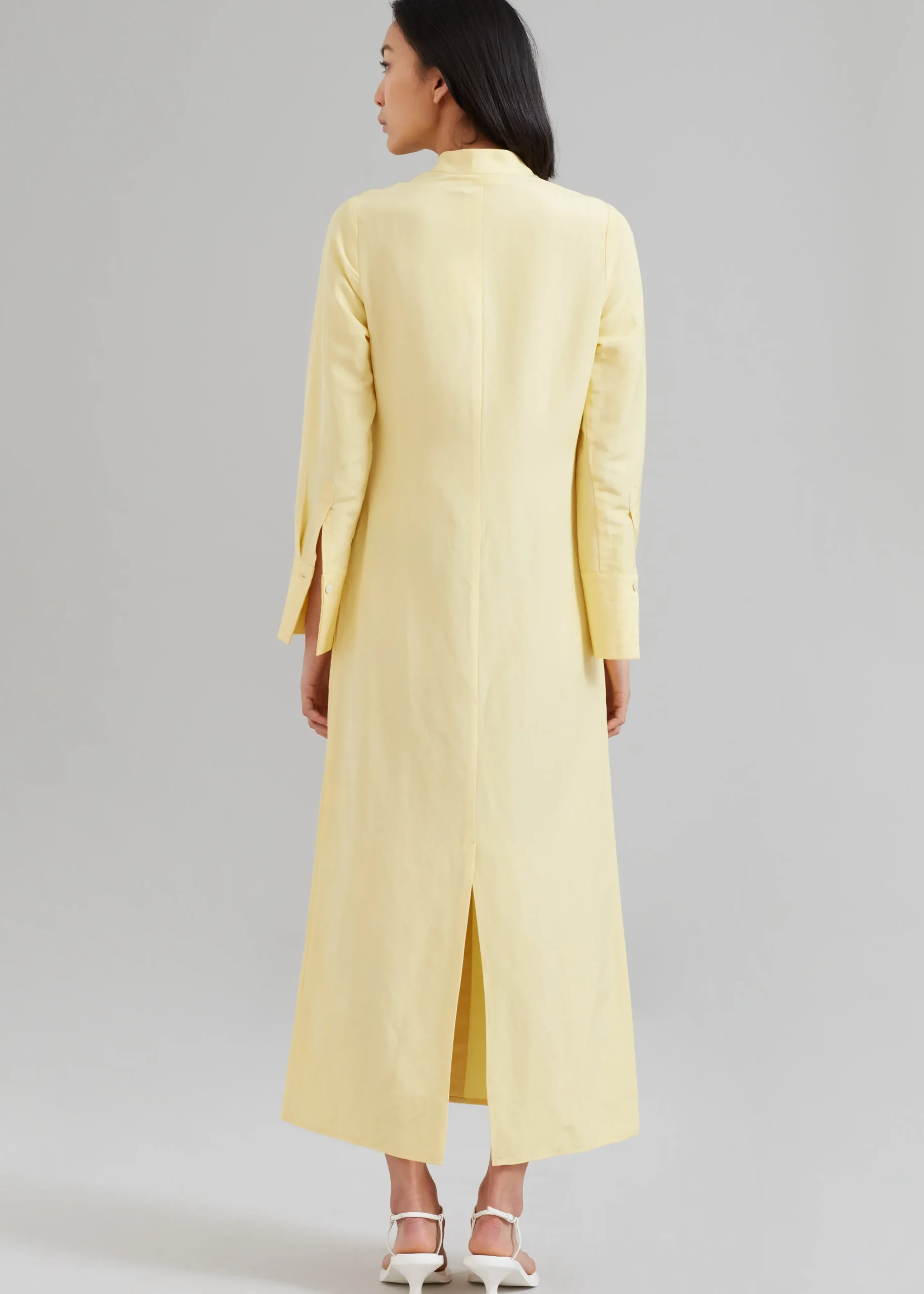 The Frankie Shop Matin Collarless Shirt Dress Butter