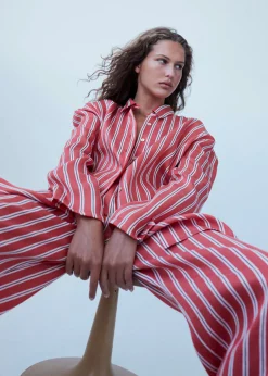 The Frankie Shop Matin Isola Stripe Shirt Red Stripe Hot