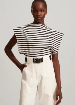 The Frankie Shop Matteau Boat Neck Tee Navy/White Sale