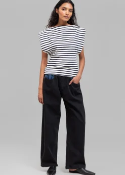The Frankie Shop Matteau Boat Neck Tee Navy/White Sale