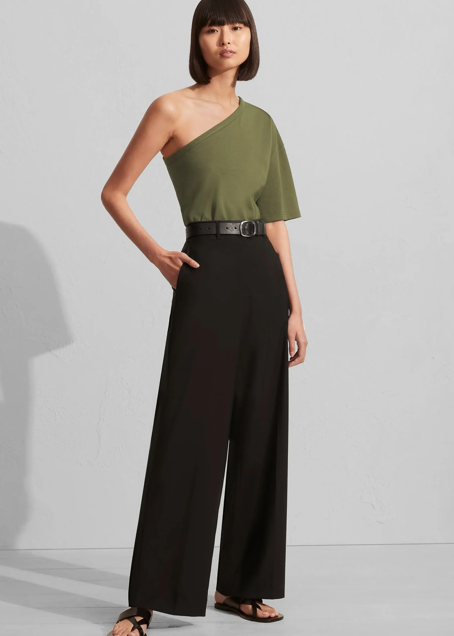 The Frankie Shop Matteau One Shoulder Tee Khaki Best