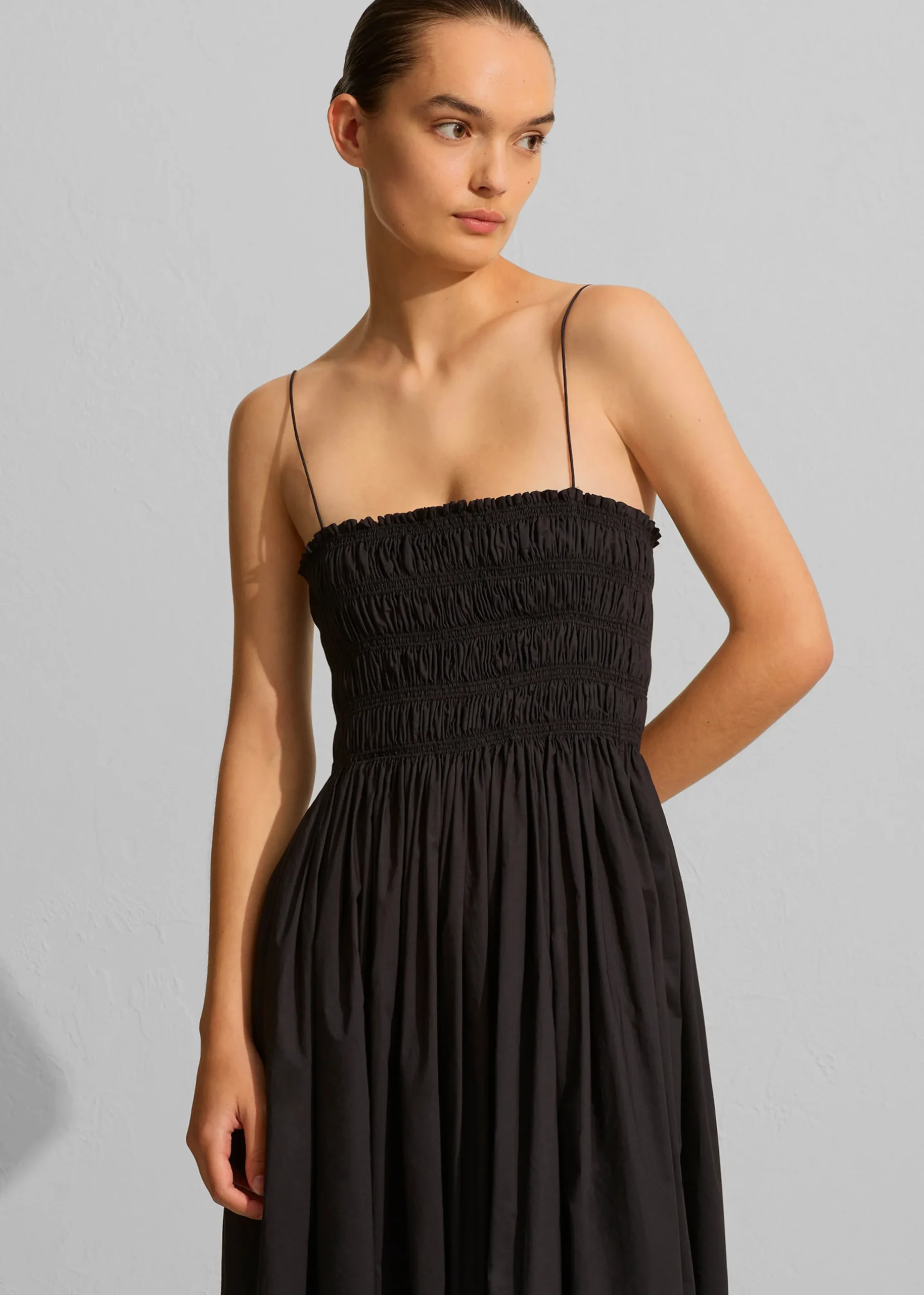 The Frankie Shop Matteau Shirred Bodice Dress Black New