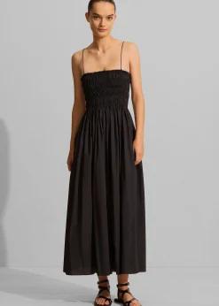 The Frankie Shop Matteau Shirred Bodice Dress Black New