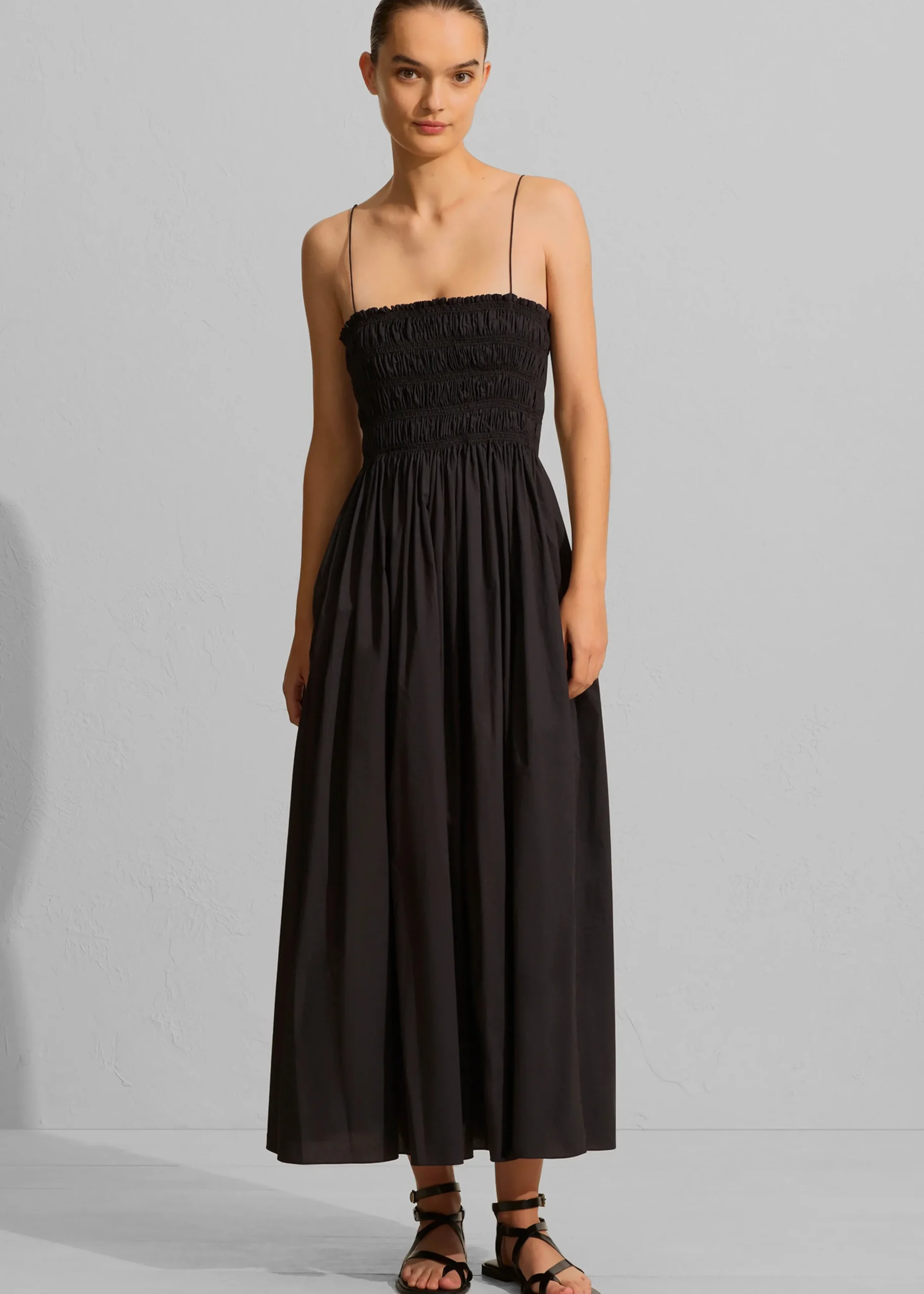 The Frankie Shop Matteau Shirred Bodice Dress Black New